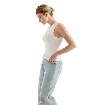 SUUKSESS Trendy Button Down Ribbed Tank Top for Women