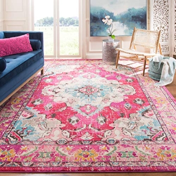 SAFAVIEH Monaco Collection Area Rug - 8' x 10', Pink & Multi, Boho Chic Medallion Distressed Design,...