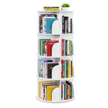 SpaceAid 4 Tier Rotating Bookshelf Tower - Lazy Susan Design for Stylish Storage