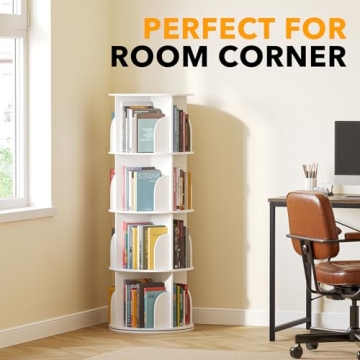 SpaceAid 4 Tier Rotating Bookshelf Tower for Kids and Adults