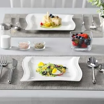 MALACASA Square Dinnerware Set, 18-Piece Ivory White Espresso Cups with Saucers, Porcelain Coffee Set With 8 '' Dessert Plates, 7 OZ Coffee Mugs and 5.4'' Saucers, Dish Set for 6, Series Flora