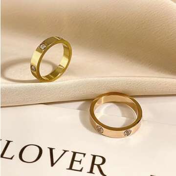 Love Friendship Ring 18K Gold White Gold Rose Silver Plated Cubic Zirconia Titanium Steel Stainless Steel Commitment Ring Wedding Jewelry Valentine's Day Sisters Friends Birthday Gift Ladies (8, gold)