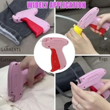 Quick Clothing Fixer, Mini Stitch Gun for Clothes, Mini Tagging Gun, Hemming Sewing Tool Kit with 6 Needles,500 Black & 500 White 5mm Mini Fasteners (Pink)