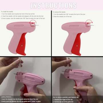 Quick Clothing Fixer, Mini Stitch Gun for Clothes, Mini Tagging Gun, Hemming Sewing Tool Kit with 6 Needles,500 Black & 500 White 5mm Mini Fasteners (Pink)