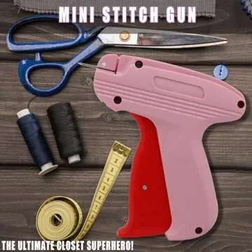 Quick Clothing Fixer, Mini Stitch Gun for Clothes, Mini Tagging Gun, Hemming Sewing Tool Kit with 6 Needles,500 Black & 500 White 5mm Mini Fasteners (Pink)