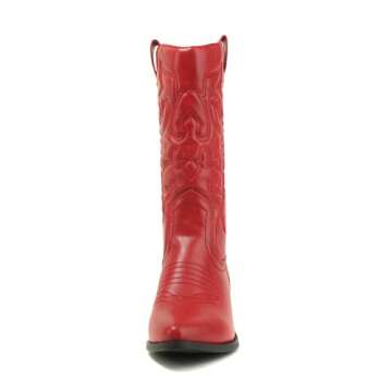Soda Reno Women Western Cowboy Pointed Toe Knee High Pull On Tabs Boots (Red, US Footwear Size System, Adult, Women, Numeric, Medium, 6)