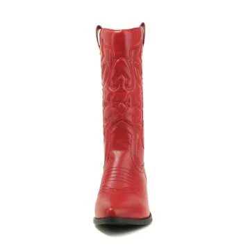 Soda Reno Women Western Cowboy Pointed Toe Knee High Pull On Tabs Boots (Red, US Footwear Size System, Adult, Women, Numeric, Medium, 6)
