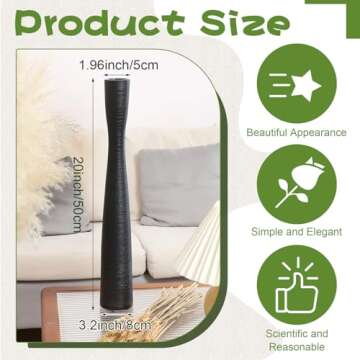 Nuogo 2 Pcs 20'' Tall Black Floor Vases Ceramic Skinny Long Vase for Pampas Grass Modern Minimalist ...