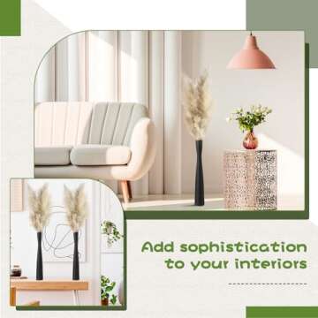 Nuogo 2 Pcs 20'' Tall Black Floor Vases Ceramic Skinny Long Vase for Pampas Grass Modern Minimalist Tall Flower for Fireplace Living Room Home Decor