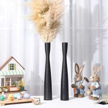 Nuogo 2 Pcs 20'' Tall Black Floor Vases Ceramic Skinny Long Vase for Pampas Grass Modern Minimalist Tall Flower for Fireplace Living Room Home Decor