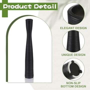 Nuogo 2 Pcs 20'' Tall Black Floor Vases Ceramic Skinny Long Vase for Pampas Grass Modern Minimalist Tall Flower for Fireplace Living Room Home Decor