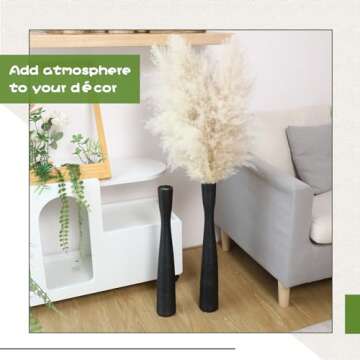 Nuogo 2 Pcs 20'' Tall Black Floor Vases Ceramic Skinny Long Vase for Pampas Grass Modern Minimalist Tall Flower for Fireplace Living Room Home Decor
