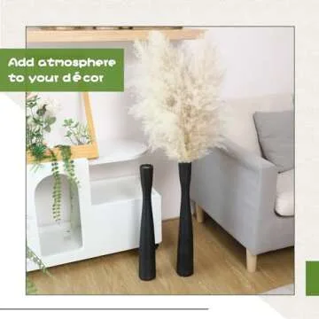Nuogo 2 Pcs 20'' Tall Black Floor Vases Ceramic Skinny Long Vase for Pampas Grass Modern Minimalist Tall Flower for Fireplace Living Room Home Decor