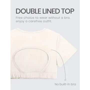 CRZ YOGA Womens Butterluxe Double Lined Open Back Crop Tops Backless Short Sleeve Workout Top Casual Going Out Tight T-Shirts White Apricot Medium