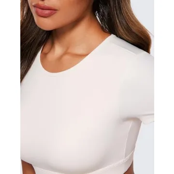 CRZ YOGA Womens Butterluxe Double Lined Open Back Crop Tops Backless Short Sleeve Workout Top Casual Going Out Tight T-Shirts White Apricot Medium