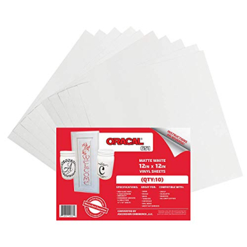 (10) 12" x 12" Sheets - Oracal 651 Matte White Adhesive Craft Vinyl for Cricut, Silhouette, Cameo, C...