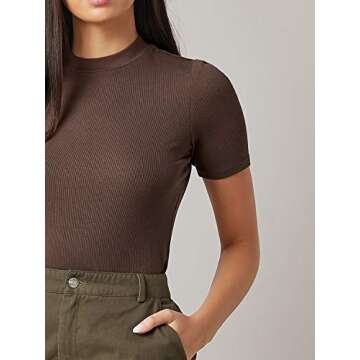 Chic Rib Knit Mock Neck Tee for Everyday Style