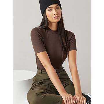 Chic Rib Knit Mock Neck Tee for Everyday Style