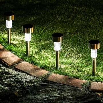 GIGALUMI Solar Lights Outdoor Waterproof,16 Pack Stainless Steel LED Solar Garden Lights for Patio, Lawn, Yard and Landscape(Cold White)