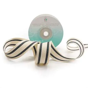 CT CRAFT Ivory Black Stripes Ribbon 1" x 10 Yards - Perfect for Crafts
