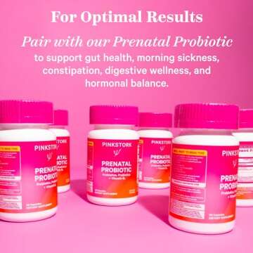 Pink Stork Premium Prenatal Vitamin for Women - Organic Whole-Food Ingredients, Multivitamin & Probiotics - Morning Sickness, Digestion, & Energy - Folate, B6, & Iron - 60 Capsules
