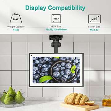 WALI Under Cabinet Mount for Echo Show 21, Echo Show 15, Height Adjustable and Foldable Mounting Bra...