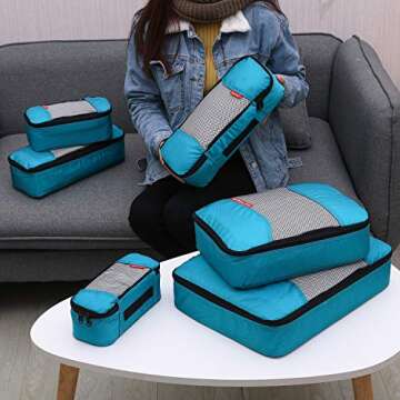 Gonex 6 Set Travel Packing Cubes, Luggage Packing Organizer Set for Bag & Suitcase With Laundry Bag Blue