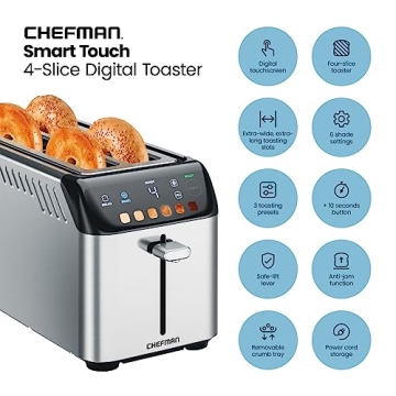 Chefman Smart Touch 4 Slice Digital Toaster with 6 Settings