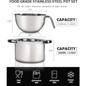 Marsheepy Double Boiler Pot Set,2000ML/1.8QT Mixing Bowl for Chocolate Melting, 2800ML/ 2.54QT 304 S...