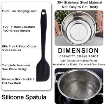 Marsheepy Double Boiler Pot Set,2000ML/1.8QT Mixing Bowl for Chocolate Melting, 2800ML/ 2.54QT 304 Stainless Steel Pot With Silicone Spatula for Melting Chocolate, Candy, Candle, Soap, Wax