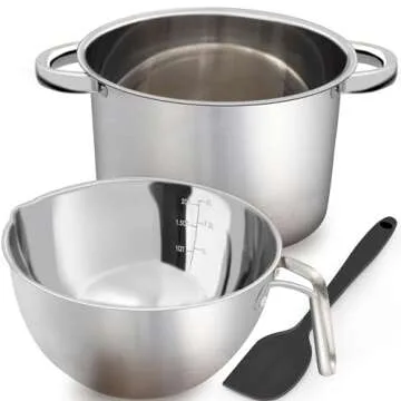 Marsheepy Double Boiler Pot Set,2000ML/1.8QT Mixing Bowl for Chocolate Melting, 2800ML/ 2.54QT 304 Stainless Steel Pot With Silicone Spatula for Melting Chocolate, Candy, Candle, Soap, Wax