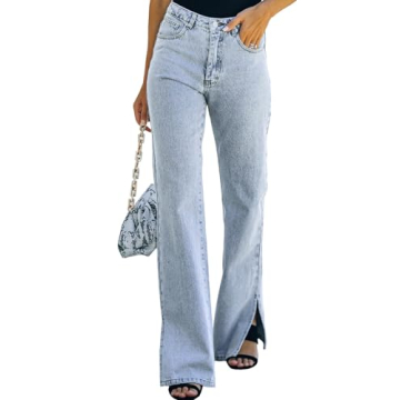 Sidefeel Women's High Waisted Wide Leg Jeans - Stylish Denim in Sky Blue