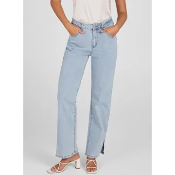 Shop Sidefeel Women's High Waisted Wide Leg Jeans Sky Blue