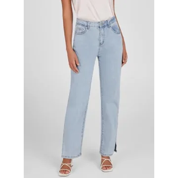 Shop Sidefeel Women's High Waisted Wide Leg Jeans Sky Blue