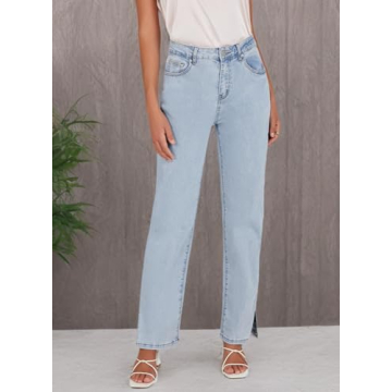 Shop Sidefeel Women's High Waisted Wide Leg Jeans Sky Blue