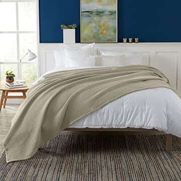 100% Cotton Waffle Weave Bed Blanket | Soft, Breathable, and Lightweight Blanket for All-Season | Pe...