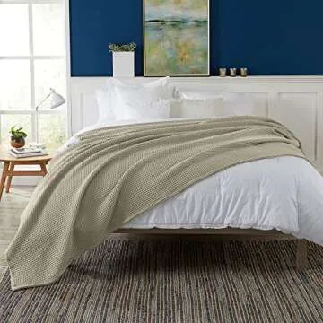 100% Cotton Waffle Weave Bed Blanket | Soft, Breathable, and Lightweight Blanket for All-Season | Pe...