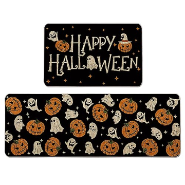 Halloween Kitchen Mat Set of 2, Ghost Pumpkins Kitchen Rug, Halloween Farmhouse Party Floor Mat for ...