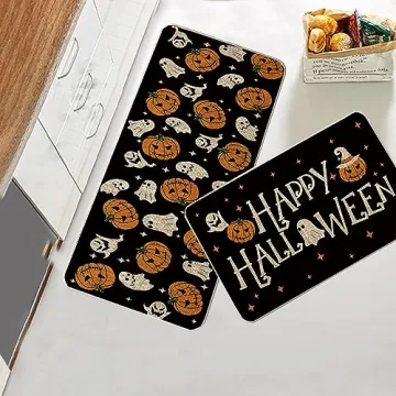 Halloween Kitchen Mat Set of 2 - Ghost Pumpkins Decor