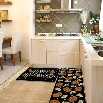 Halloween Kitchen Mat Set of 2 - Ghost Pumpkins Decor