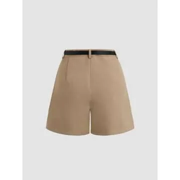 CIDER Khaki Pleated Shorts with Belt for Versatile Style