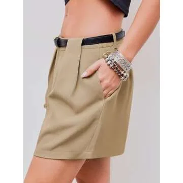 CIDER Khaki Pleated Shorts with Belt for Versatile Style