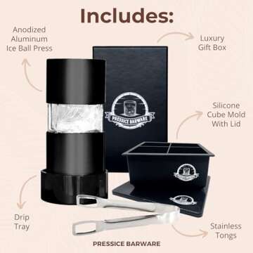 Pressice Barware Ice Ball Press - Effortlessly Make Giant 2.3" Ice Balls - Includes Aircraft Grade A...