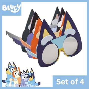 Sun-Staches Bluey Sunglasses Cousins 4 Pack | Dress Up | Theme Party Attire | Photo Ops | Includes B...