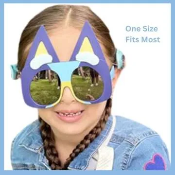 Sun-Staches Bluey Sunglasses Cousins 4 Pack | Dress Up | Theme Party Attire | Photo Ops | Includes Bluey, Bingo, Muffin & Socks | One Size Fits Most Kids