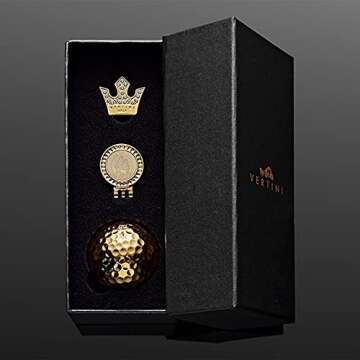 Vertini 24K PT. Gold Golf Ball and Ball Marker with Hat Clip Luxurious Golf Gifts for Golfer Unique Golf Accessories for Men and Women Golden Balls for Practice Present and Decoration