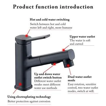 Bathroom Faucets with Pull Down Sprayer Single Handle Pull Out Bathroom Faucet Black Bathroom Sink Faucet Stainless Steel Bathroom Faucets Suitable for Hot and Cold Water