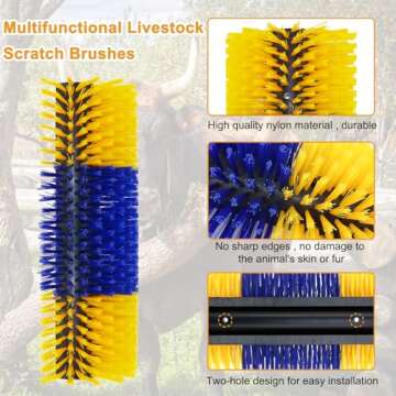 Livestock Scratching Brush, 17.5 x 7.8 Inch Horse Brushes for Grooming, Relieve Itching on the Back of Livestock, Goat Scratching Post for Horse, Elk, Cattle, Pig, Sheep（Yellow with 2 Screws）