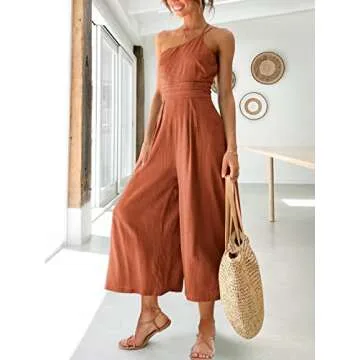 ANRABESS Women's One Shoulder Summer Jumpsuit with Pockets