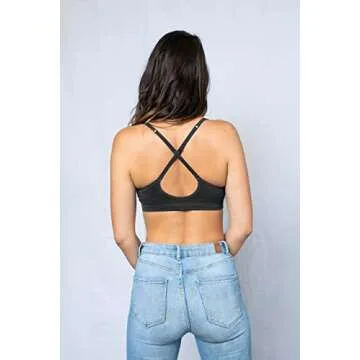 Blue 55 Women's Sexy Everyday Basic Deep V-Neck Padded Bralette (S/M, Black)